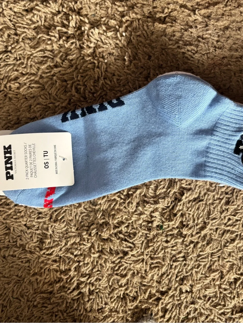 Light Blue Ankle Socks with Black and Red Accents
